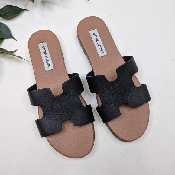 Steve Madden Shoes - Steve Madden Harriet Black Leather Slide Sandals